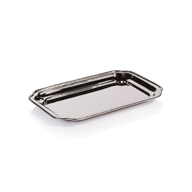 Zodax Andrea polished nickel small tray with a sleek, shiny surface and elegant design, perfect for decorative or functional use.