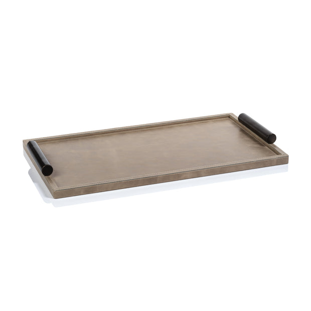 Large Bellecote Mink Leather Tray by Zodax, showcasing a sleek, luxurious leather tray with elegant stitching and a smooth finish.