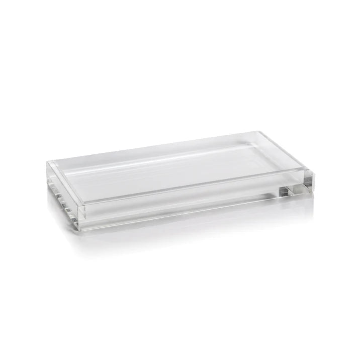 Zodax Claire Crystal Glass Vanity Tray in large size with clear, elegant design for organizing jewelry and accessories.