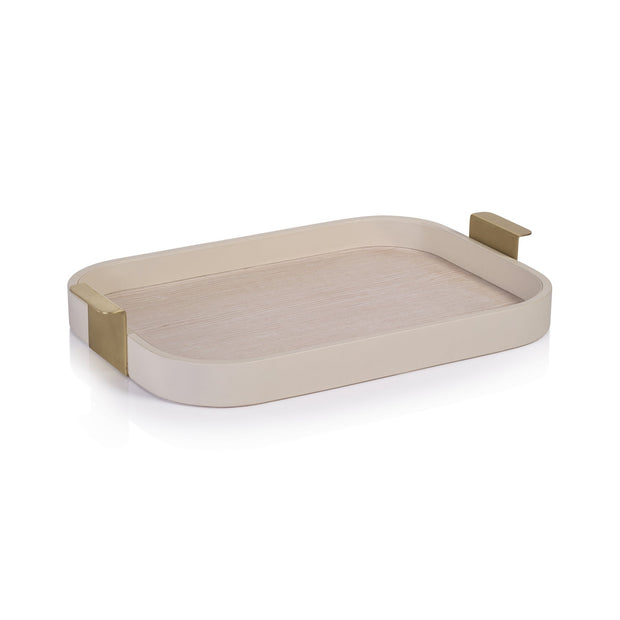 Cordoba leather tray by Zodax with brass handle, featuring a smooth leather surface and elegant design for stylish storage.