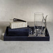 Corviglia Navy Hair-On-Hide Tray by Zodax, featuring a textured leather surface and rounded edges for decorative use.