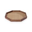 Small octagonal tray made of mango wood and rattan, by Zodax, with a natural, handcrafted appearance.