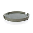 Zodax sage leather serving tray with glass insert, rectangular tray for serving and decorative display.