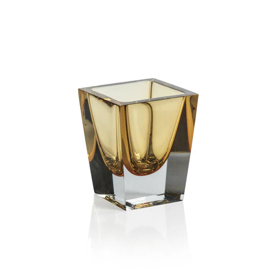 Corinthia Small Glass Vase in Amber by Zodax, featuring a sleek, transparent design perfect for floral arrangements.