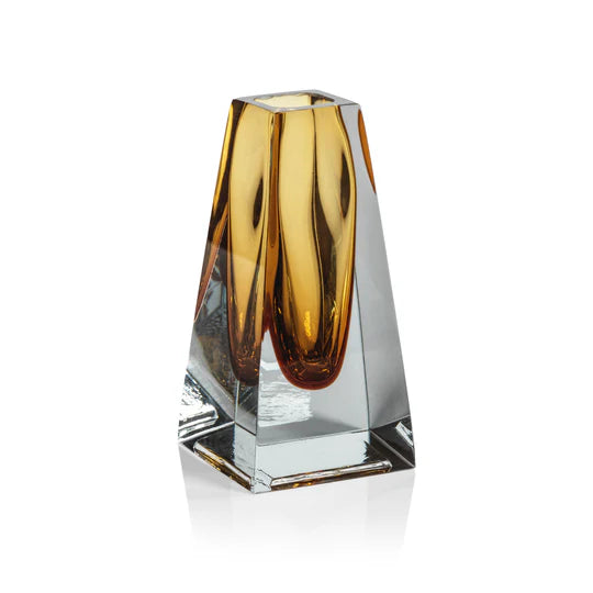 Amber Corinthia tall glass vase by Zodax featuring a sleek, elongated design perfect for floral arrangements.