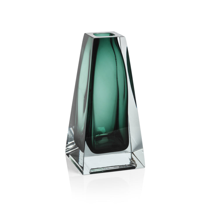 Emerald Corinthia Tall Glass Vase by Zodax with a sleek, elongated design ideal for floral arrangements.