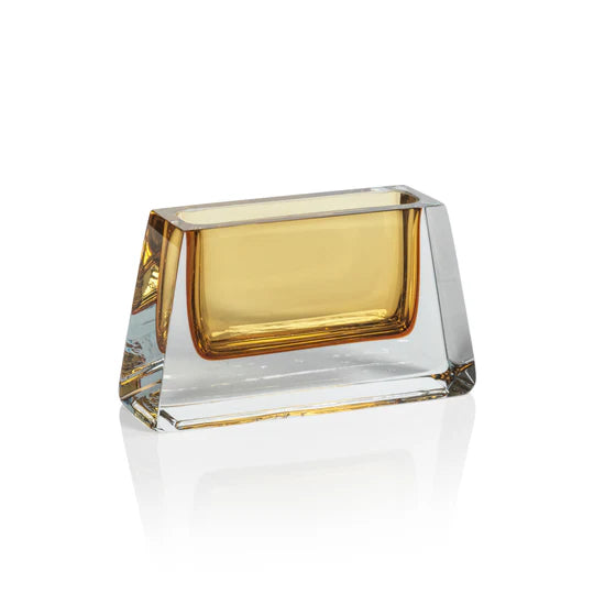 Zodax Corinthia wide amber glass vase with a smooth, rounded design, perfect for decorative floral arrangements.