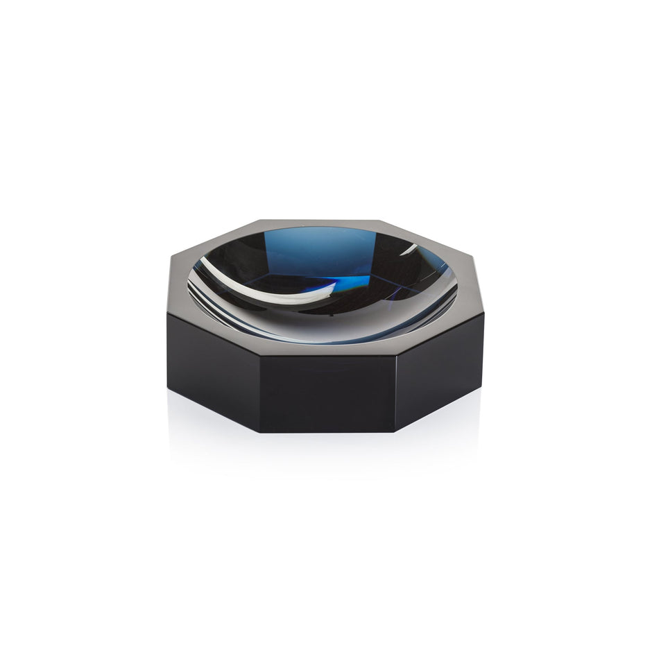 Deep blue glass octagon vase by Zodax, showcasing a geometric design perfect for decorative floral arrangements.