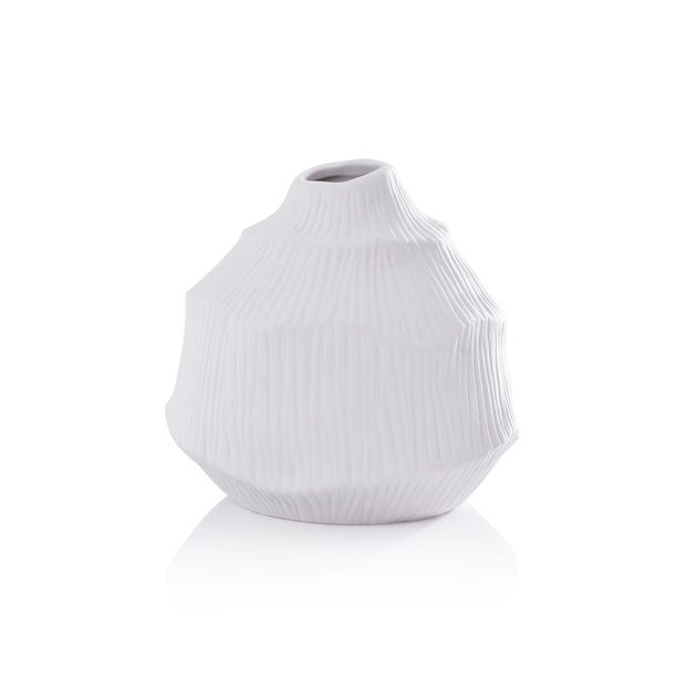 Textured matte white porcelain vase by Zodax with a sleek, modern design, perfect for contemporary home decor.