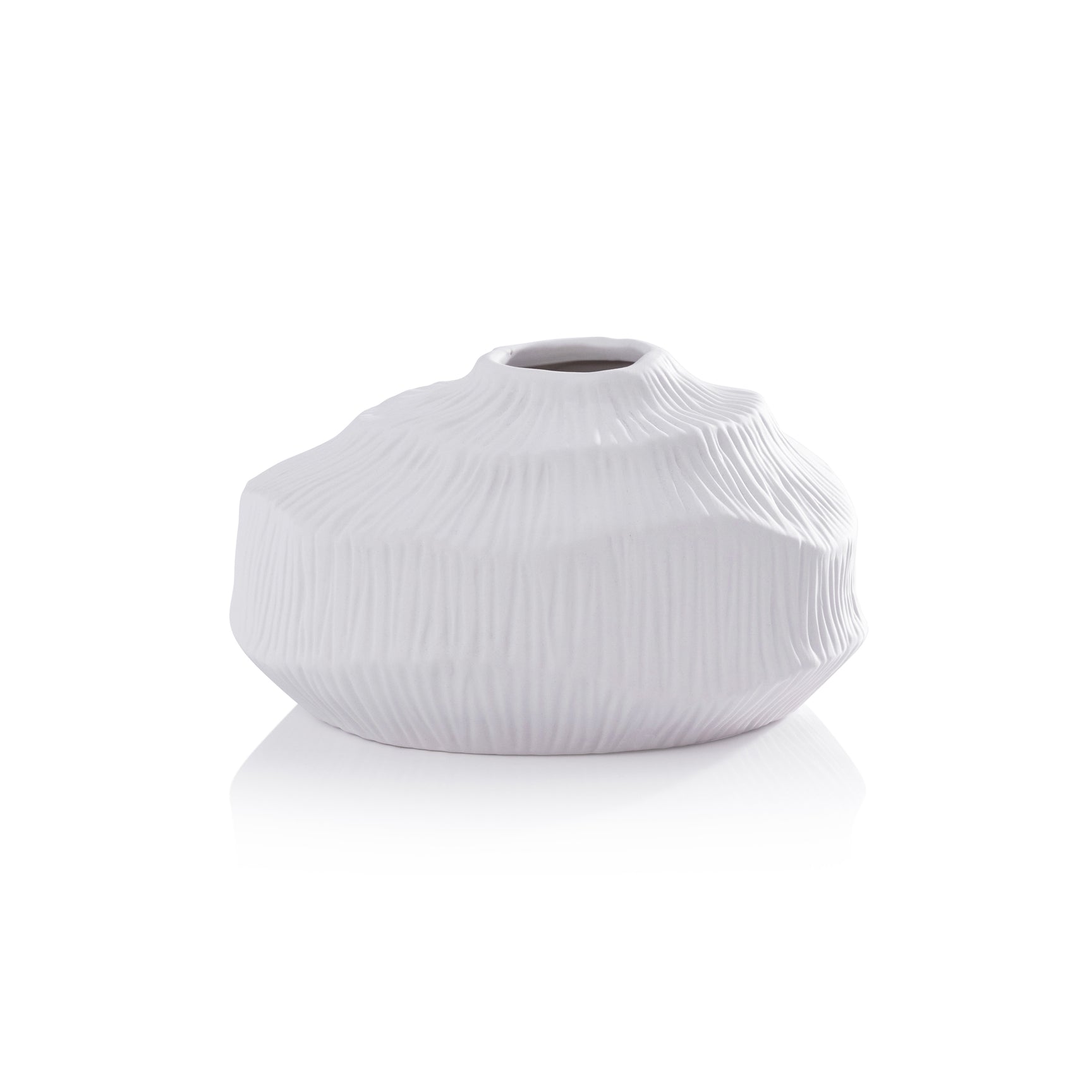 Textured matte white porcelain Zodax vase with a sleek, modern design and smooth surface, ideal for decorative floral arrangements.