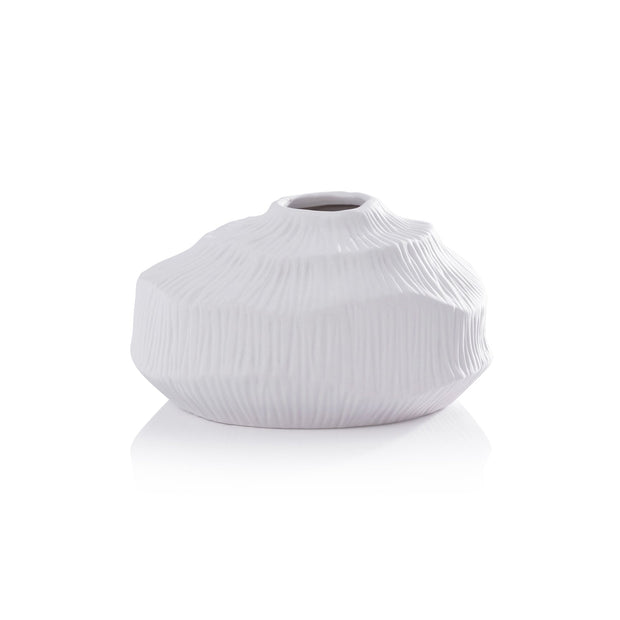 Textured matte white porcelain vase by Zodax with a sleek, modern design and smooth finish.