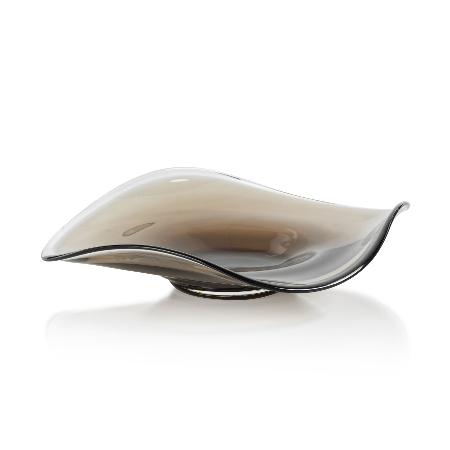 Zodax Tropezana Wave Glass Vase in taupe with a smooth, rounded design and wave pattern, ideal for elegant home decor.