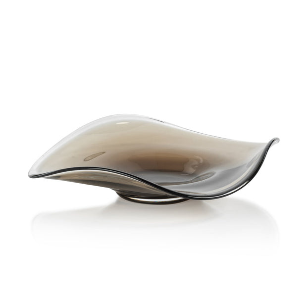 Zodax Tropezana Wave Glass Vase in taupe with a smooth, rounded design and wave pattern, ideal for elegant home decor.