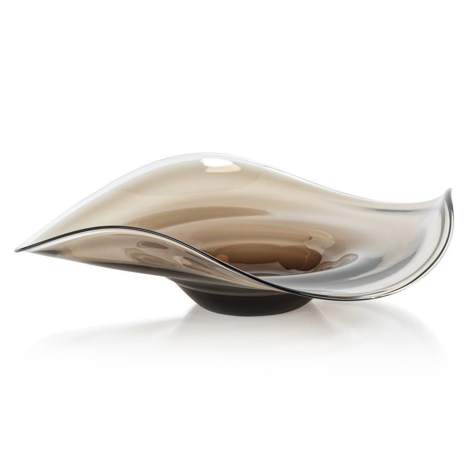 Large taupe glass vase with a wave design by Zodax, perfect for elegant home decor.