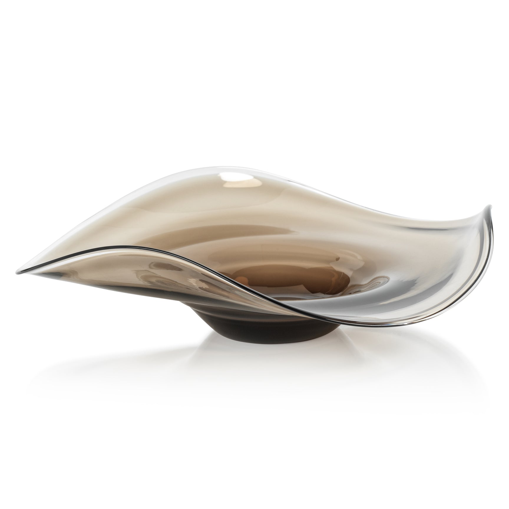 Large taupe glass vase with a wave design by Zodax, perfect for elegant home decor.